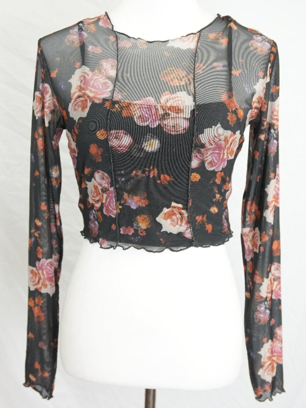 EUC Arizona Jean Co Womens Small Crop Top Sheer Overlay Floral Bodycon Camisole